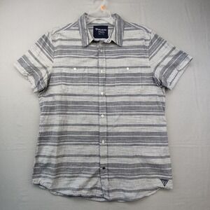 Guess Button Down Shirt Mens XXL Grey Striped Short Sleeve X41H11W3D10 Cotton